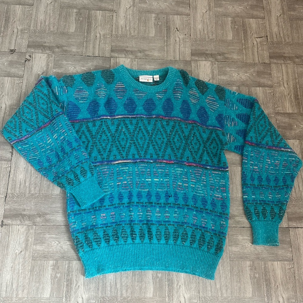 Sundays Teal and Blue Crewneck Sweater